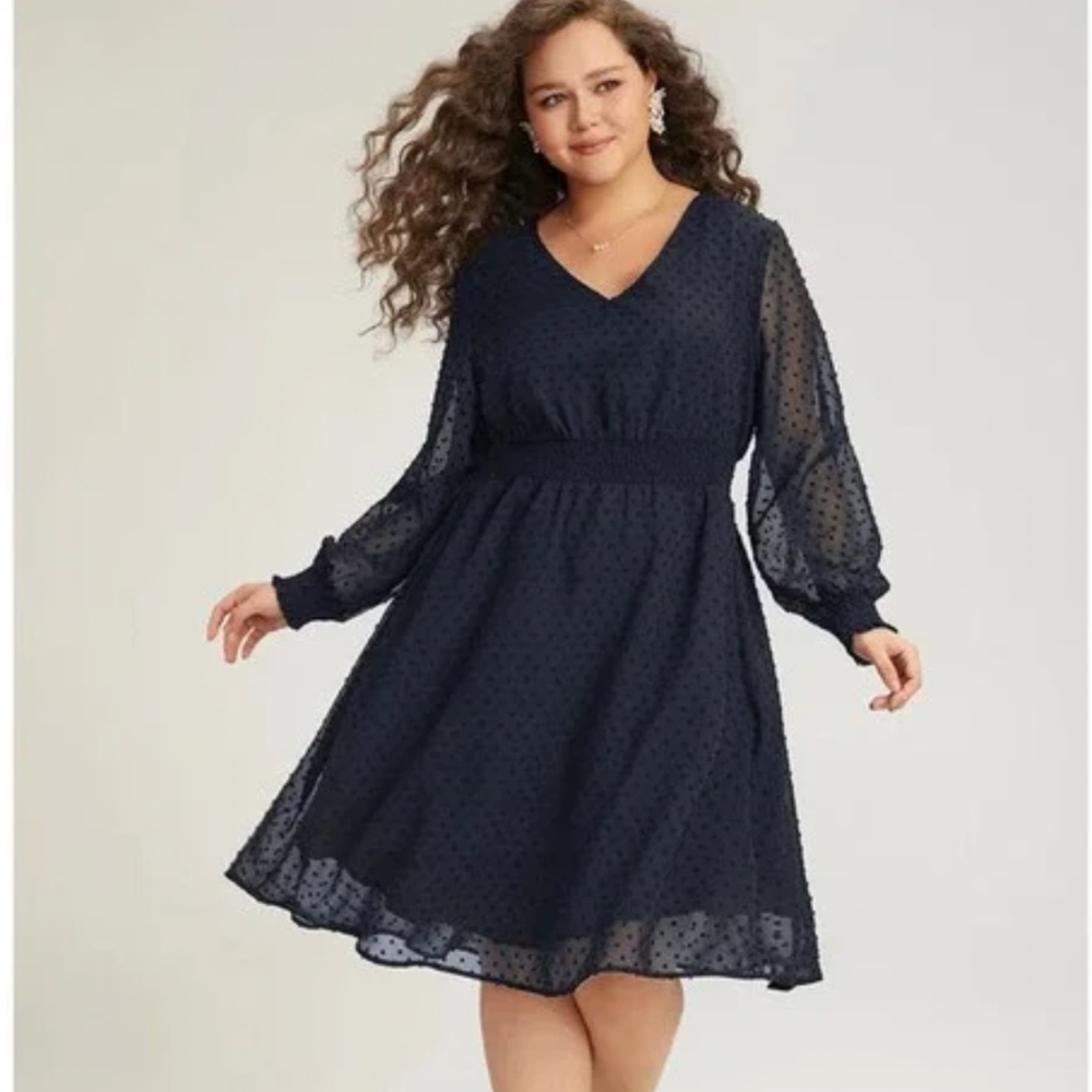 NWT BloomChic Black Sheer Polka Dot Dress